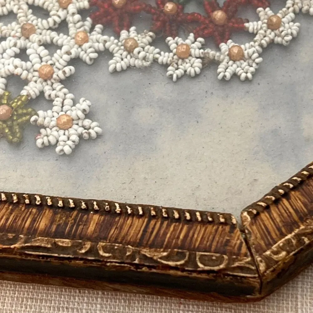 Vintage 20s Beading Under Glass Vanity Tray Framed Wall Decor Framed Flapper